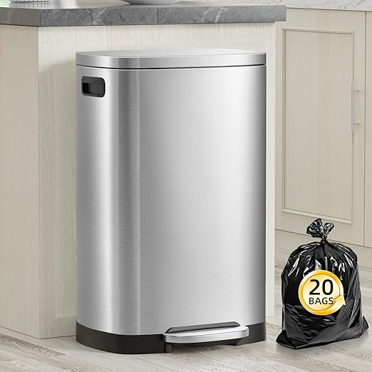 13 Gallon Trash Can with Lid, 50L Fingerprint Proof Stainless Steel Kitchen by trashcan