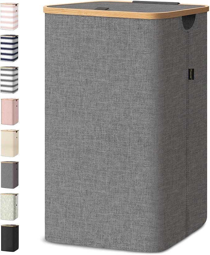 BALEINE Laundry Hamper with Lid, Tall Laundry Baskets with Bamboo Pull Handles by BALEINE