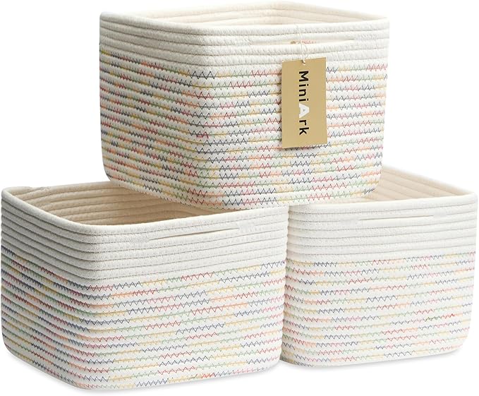 Small Organizing Baskets for Cubes Shelf, 9.7x9.7x7.1 Inch Rope Woven Storage by MiniArkStorageBasketsHome