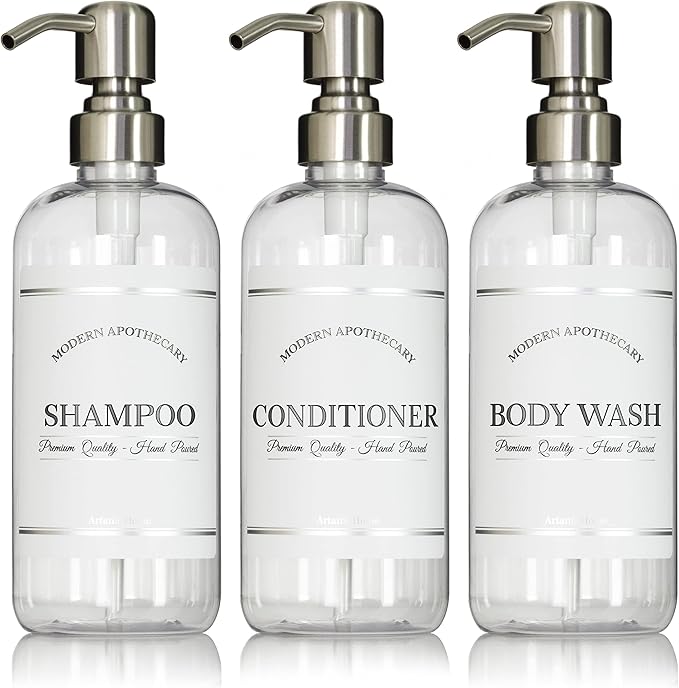 Clear Refillable Shampoo and Conditioner Bottles by ArtanisHome