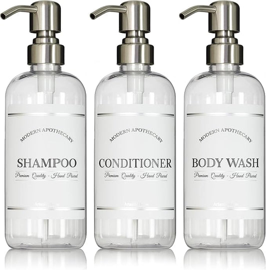 Clear Refillable Shampoo and Conditioner Bottles by ArtanisHome