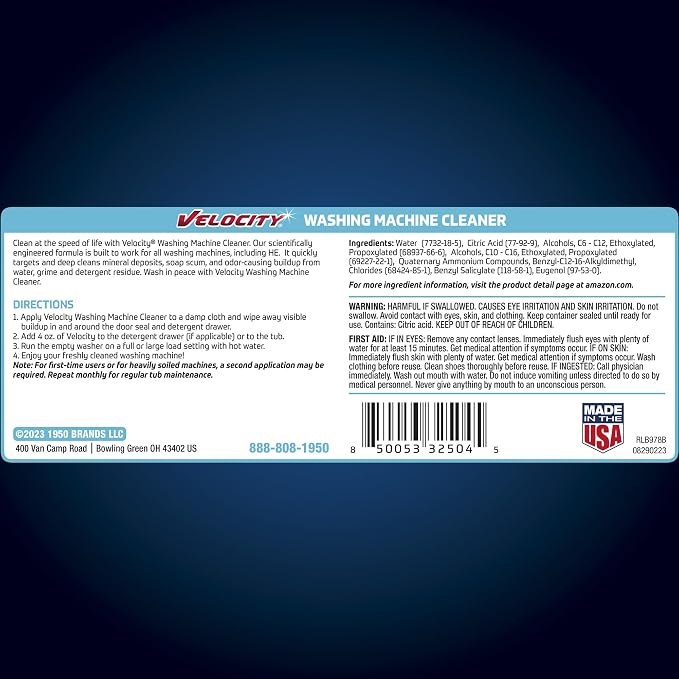 Velocity Washing Machine Cleaner – 4 Uses Per Bottle. Removes Hardwater Stains - Image 6