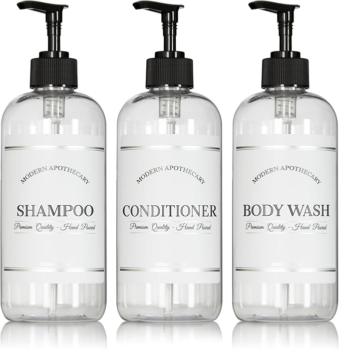Clear Refillable Shampoo and Conditioner Bottles by ArtanisHome