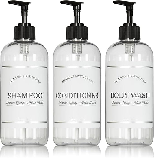 Clear Refillable Shampoo and Conditioner Bottles by ArtanisHome