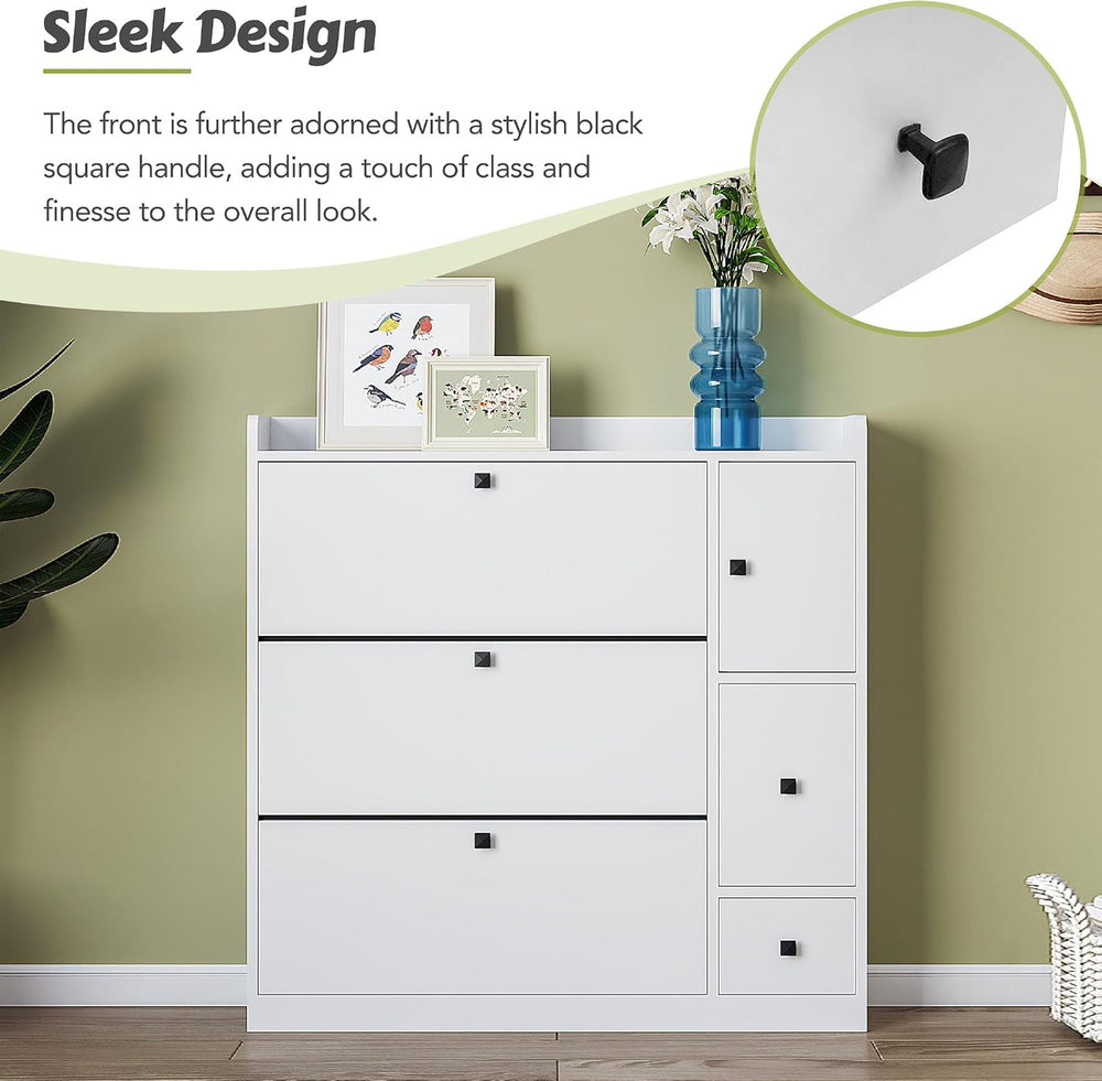 Lakifun Shoe Storage Cabinet with 3 Flip Drawers, Modern Shoe Cabinet with Sl...