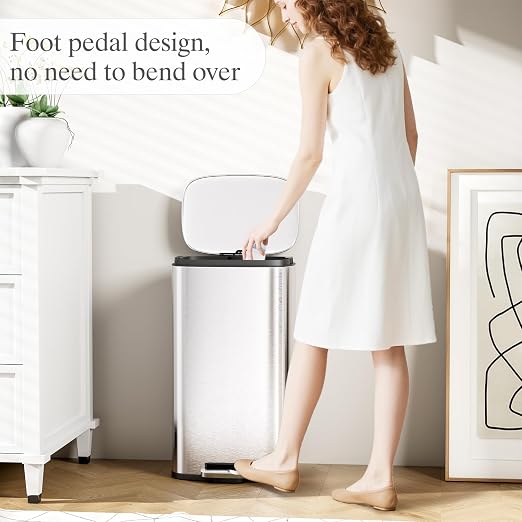 AthLike Trash Can, Stainless Steel Kitchen Garbage Can, Step Waste Bin - Image 4