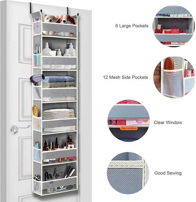 2 Pack Over The Door Hanging Organizer 6-Shelves and 12 Side Pockets, Over The - Image 4