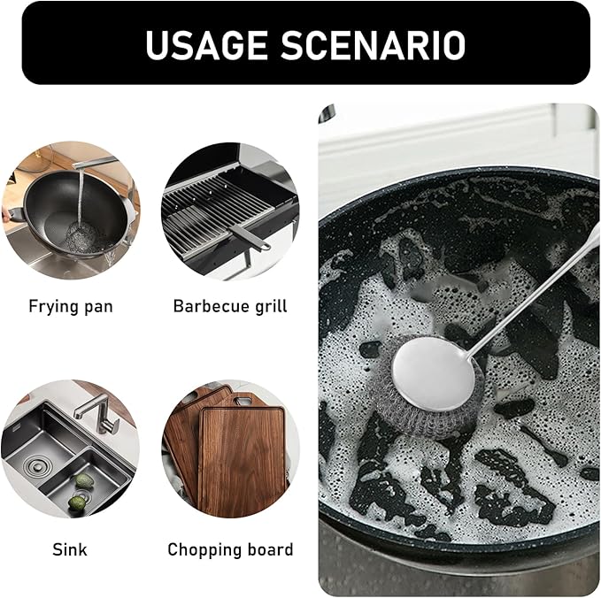 Stainless Steel Wool Metal Wire Scrubber Sponge Scouring Pads Brush Set - Image 6
