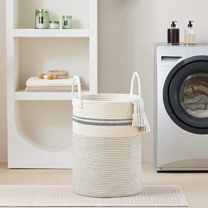 VIPOSCO Large Laundry Hamper, Tall Woven Rope Storage Basket - Image 7