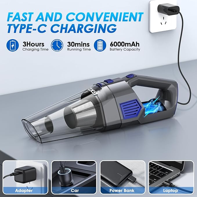 Handheld Vacuum Cordless, 15000PA Strong Suction Hand Held Car Vacuum Cleaner - Image 4