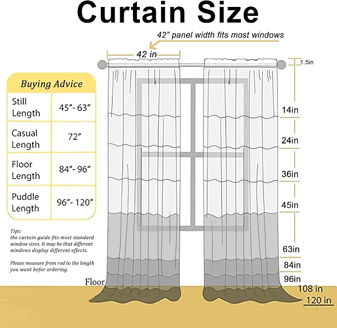 Chyhomenyc White Sheer Curtains 72 Inch Length 2 Panels, Light Filtering Top - Image 6