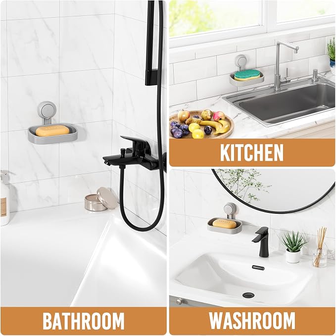 LEVERLOC Soap Dish Holder for Shower Suction Cup Wall Mounted Self Draining - Image 7