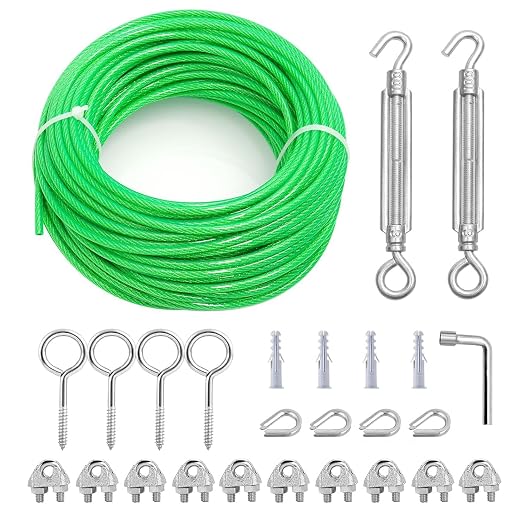 M6 Turnbuckles for Cables Wire, 3/16" Green PVC Coated Wire Rope Kit by hannger
