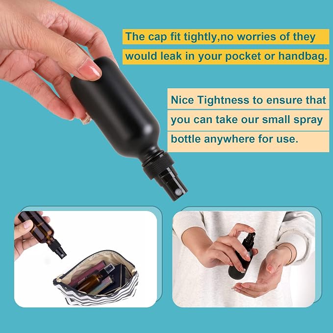 Frosted Black Glass Small Spray Bottle 2 oz 24 Packs, Fine Mist Sprayer Small - Image 3