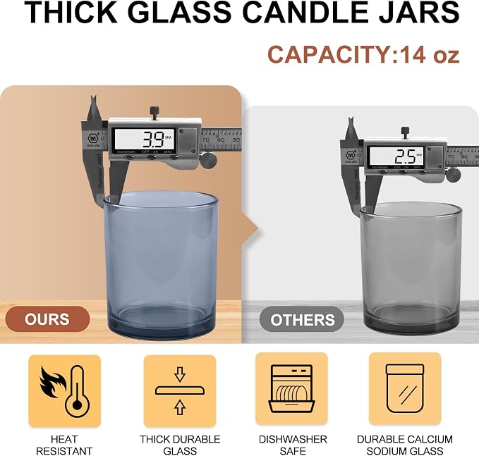 14 OZ Thick Candle Jars for Making Candles 12 Pcs, 3 Wick Empty Jars - Image 2