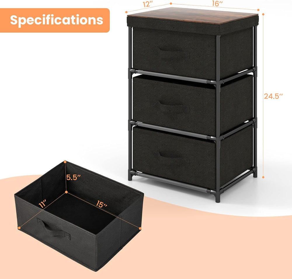GOFLAME Fabric Dresser Set of 2 with 3 Drawers, Nightstand for Bedroom, Bedsi...