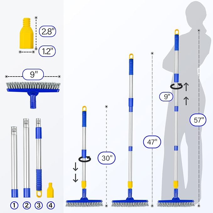 ITTAR Grout Brush with Long Adjustable Handle, Swivel Scrub Brush, V-Shape - Image 3