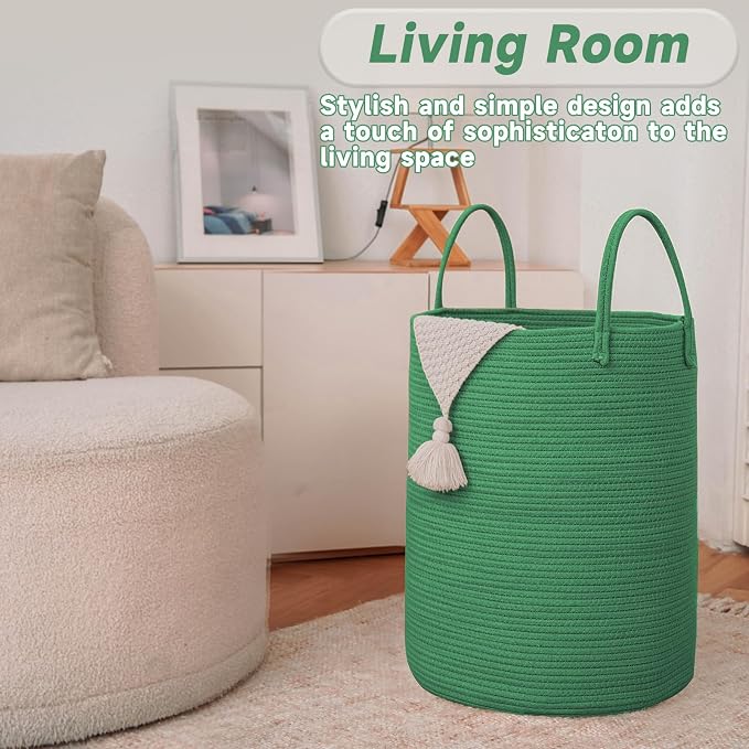 Large Woven Laundry Basket Hamper, 100L Cotton Rope Storage Bin - Image 3