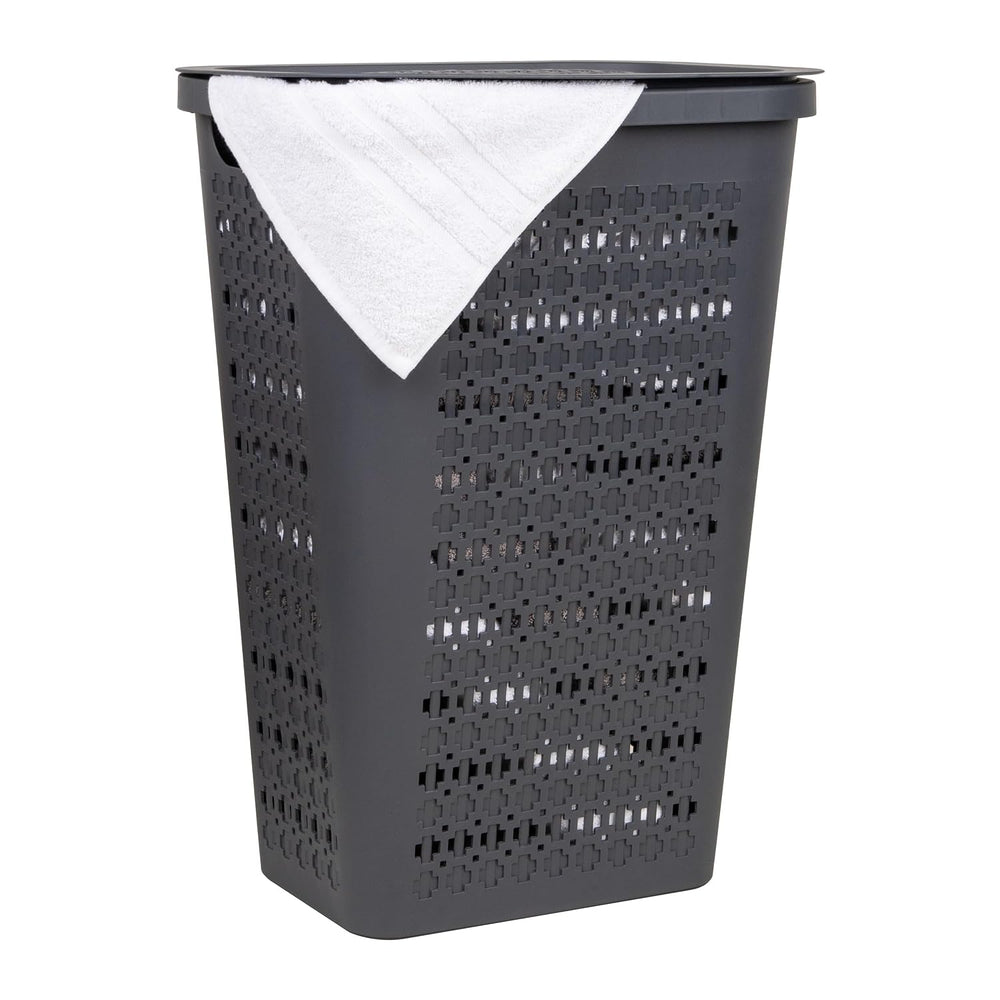 Mind Reader Slim Tapered Laundry Hamper with Lid, Clothes Basket with Swiss C...
