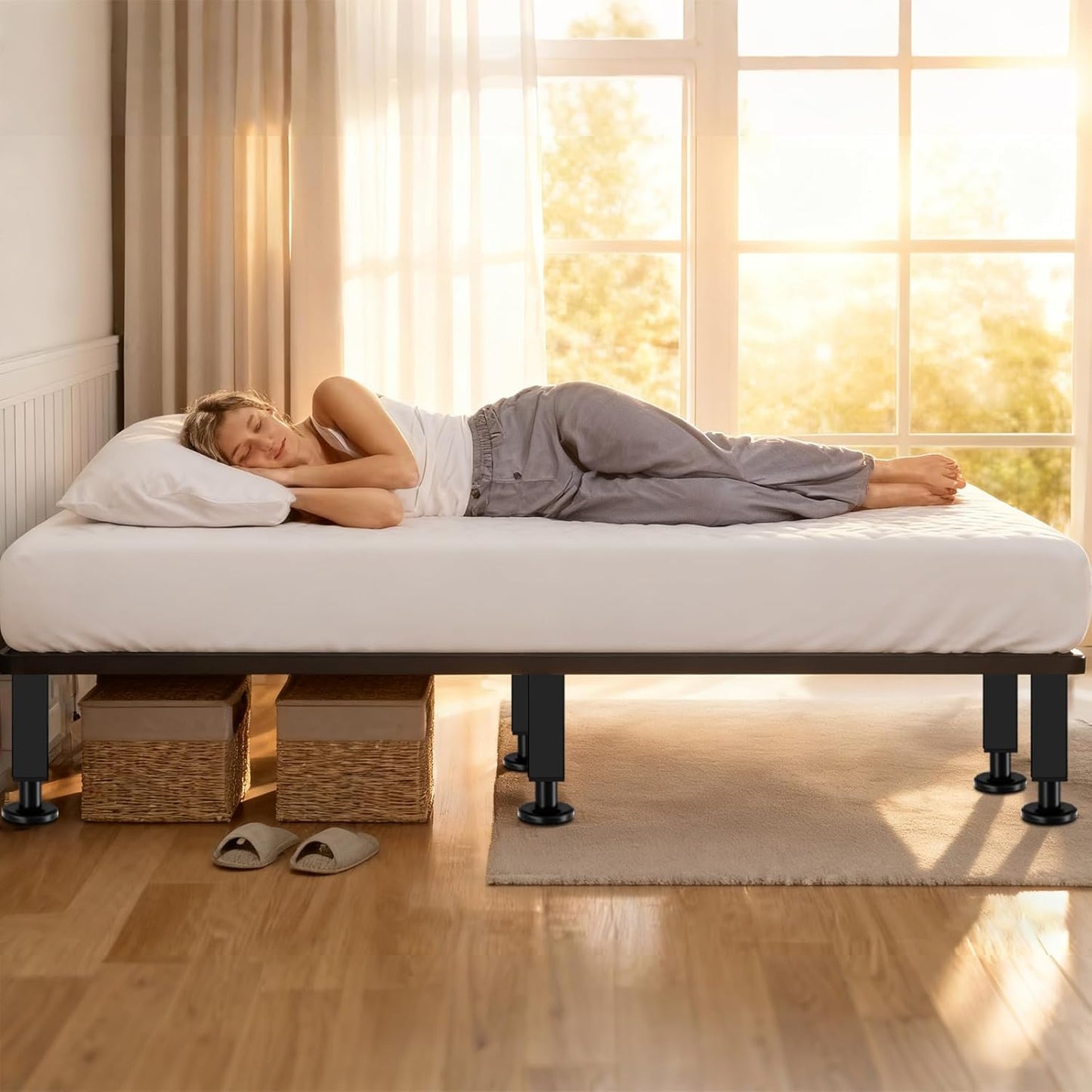 Bed Support Legs, 6PCS Replacement Adjustable Bed Risers, 7.3-12 in Heavy Duty Metal Furniture Feet with Non-Slip Rubber Base for King Queen Slats, Couch, Table, Sofa