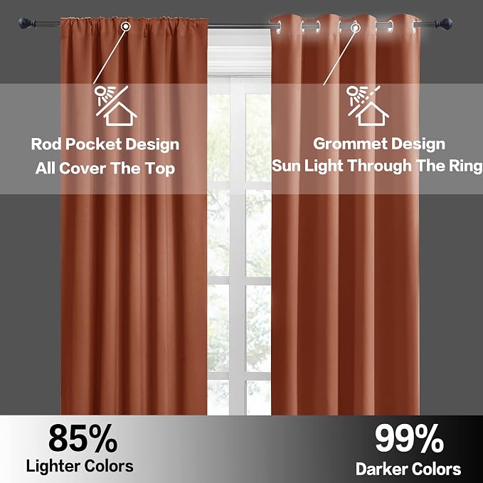 RYB HOME Orange Short Curtains Blackout, 45 inch Durable Cafe Curtains Room - Image 5
