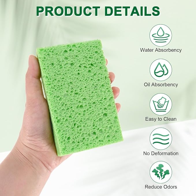 12-Pack Kitchen Sponges, Condense Eco Cellulose Non-Scratch Scrub Heavy Sponge - Image 2