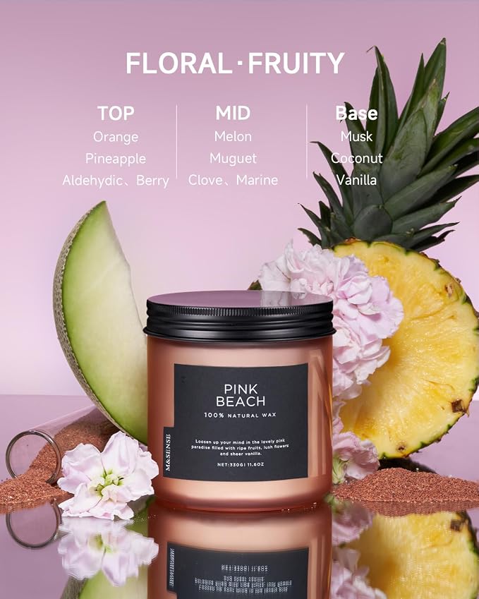 M&SENSE Pink Beach Sands Jar Candle, 11.6oz Pineapple & Coconut Scented Natural - Image 2