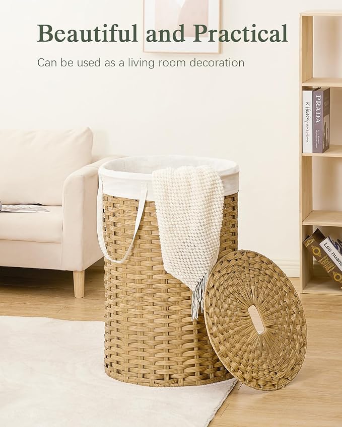 Large Laundry Hamper Laundry Basket Round 34.3 Gal Handwoven Wicker Laundry - Image 7