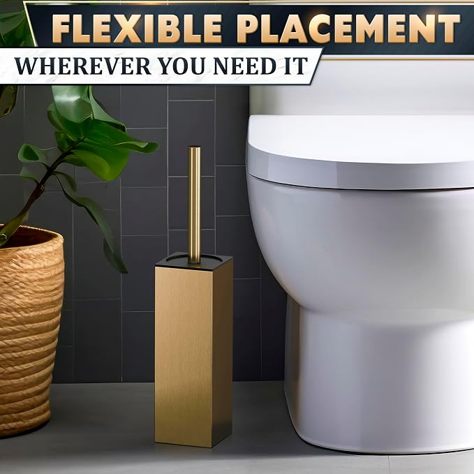 Stainless Steel Toilet Brush and Holder Set Gold & Square Design - Image 9