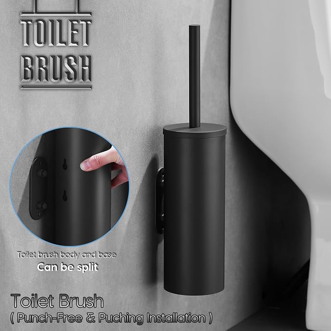 Toilet Bowl Brush and Holder, 304 Stainless Steel No-Punch Hook Base Dual - Image 2