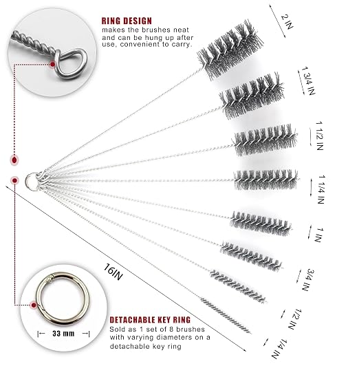 16 Inch Extra Long Pipe Cleaning Brush Set Abrasive Filament, 8 Piece Variety - Image 2