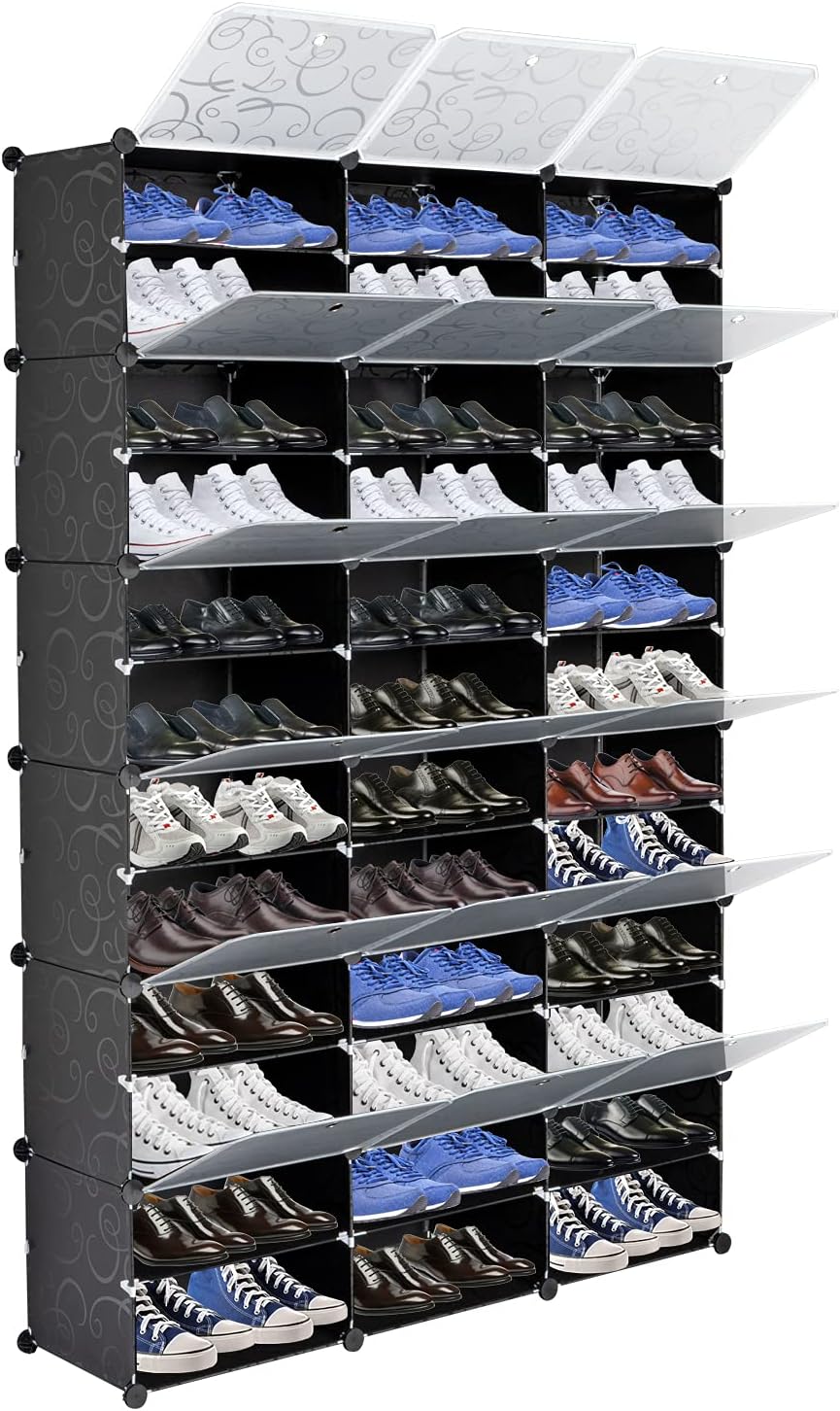 12-Tier Portable 72 Pair Shoe Rack Organizer, 36 Grids Tower Shelf Storage Ca...