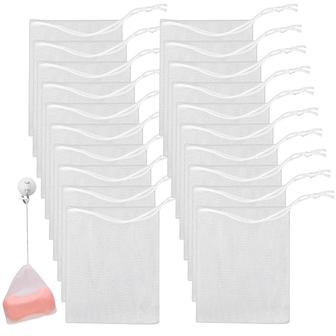 Mozeat Lens 20 PCS Exfoliating Mesh Soap Saver Pouch Bag Mesh Soap Bag Handmade by Mozeat+Lens