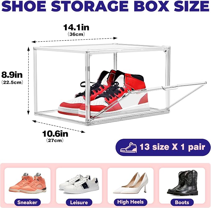 Shoe Storage 6 Pack, Acrylic Clear Shoe Storage Box Stackable Large Sneakers - Image 2