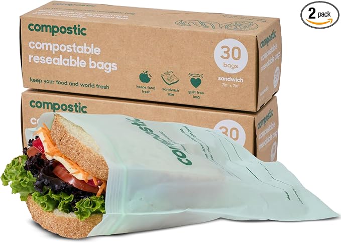 Compostic Home Compostable Resealable Sandwich Bags, Microwave & Freezer Safe by COMPOSTIC
