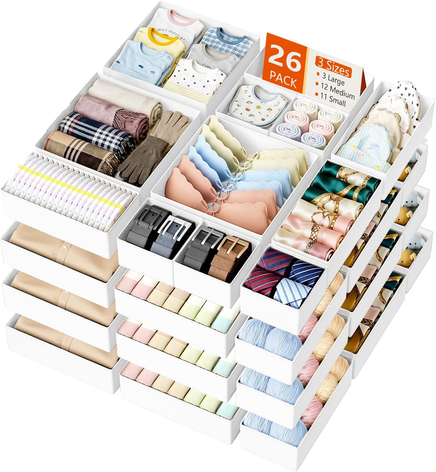 DIMJ Drawer Organizer Clothes - 26 Pack Baby Dresser Organizer for Nursery Closet Organization, Fabric Drawer Organizer Bins for Underwears Socks Bras, Foldable Storage Dividers for Bedroom