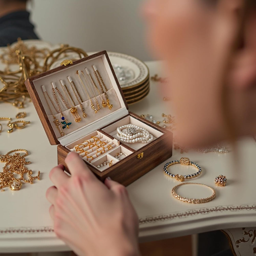 Wooden Jewelry Box For Women Jewelry Organizer Box With Lock 2 Layer Jewelry ...
