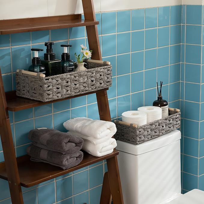 OIAHOMY Toilet Paper Baskets Handmade Paper Rope Decorative Wicker Storage Tank - Image 6