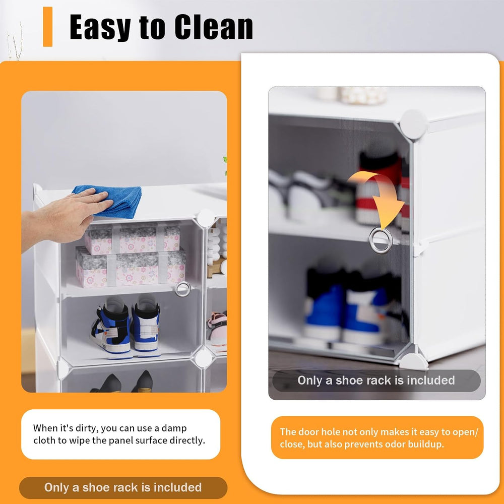 12-Tier Stackable Shoe Rack Cabinet: 92 Pairs Shoe Storage Organizer, White, ...