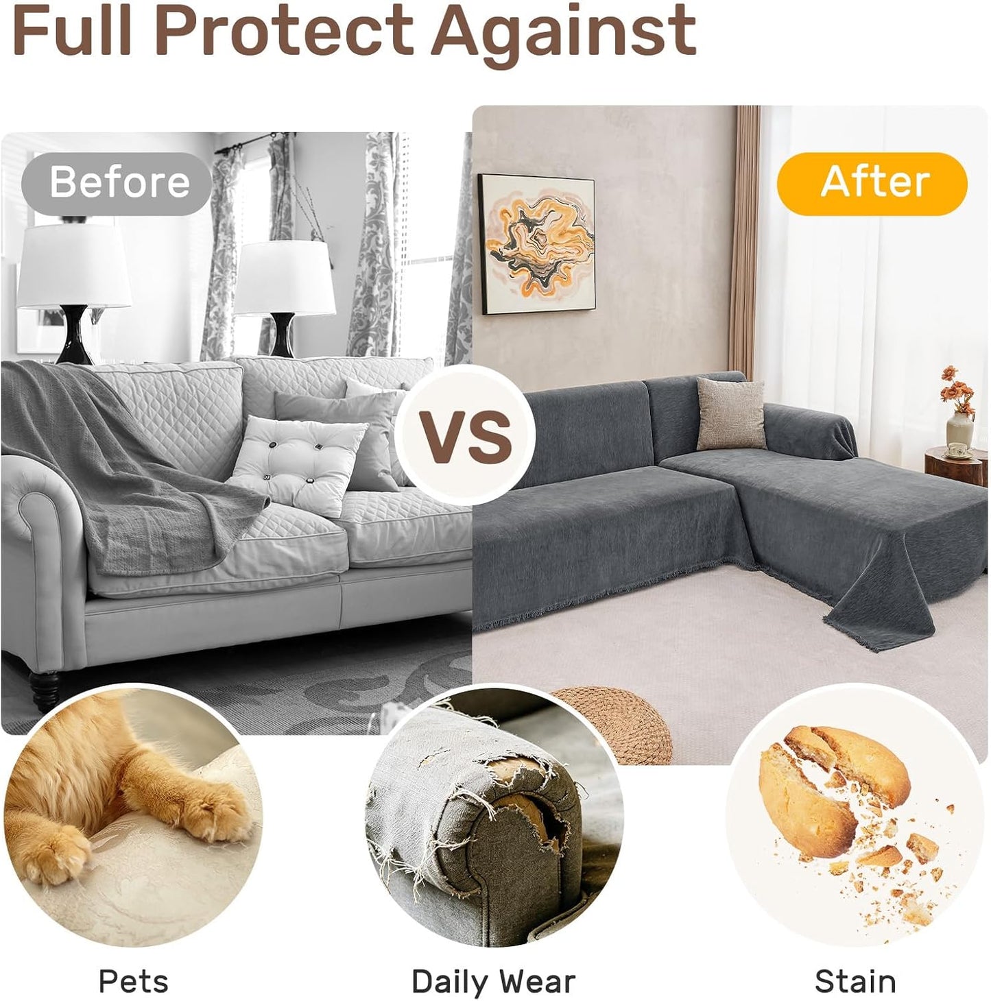 Sectional Couch Covers, 2 Pieces Washable L Shaped Couch Covers Sofa Blanket for Dogs Pet Friendly Sectional Sofa Slipcovers Furniture Covers,71"x 110"+ 71"x 118",(X-Large,Dark Gray)