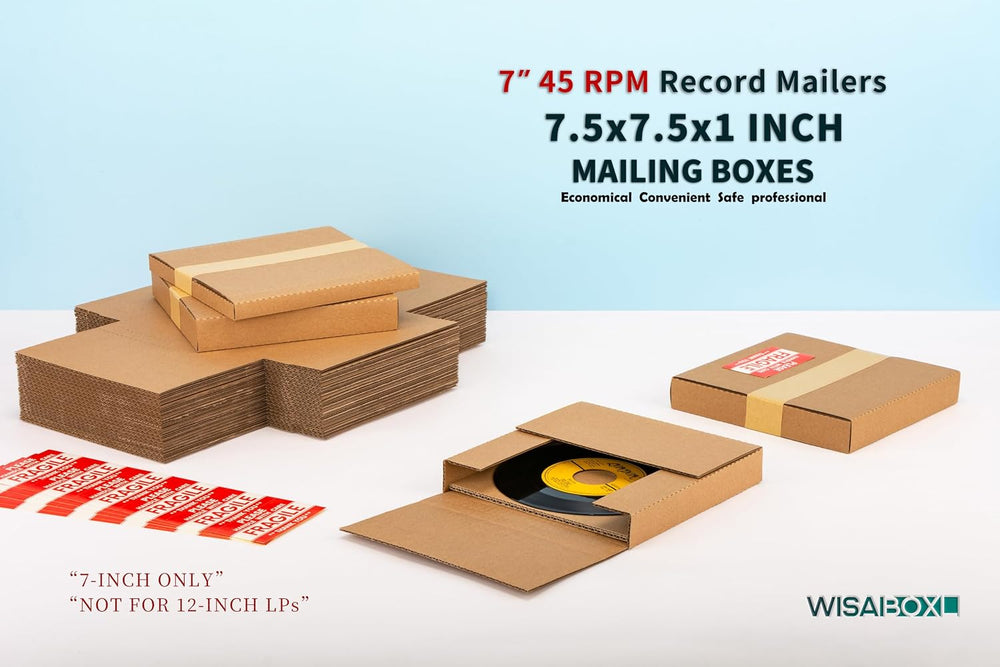 45 RPM 7-inch Record Mailers, 7.5x7.5x1 Inch Mailing Box, 50 Pack