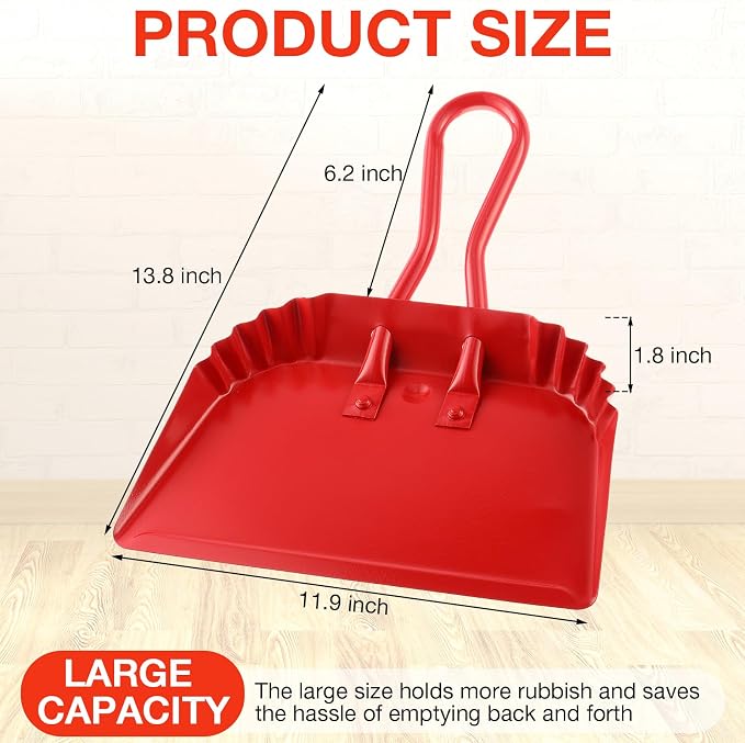 Mumufy 4 Pack 12 inch Heavy Duty Metal Dustpan Large Wide Dust Pans - Image 2