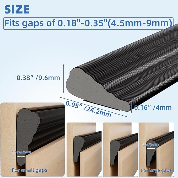 Wedge-Shape Window Weather Stripping Door Frame Seal Strip 2Pcs×196" Black - Image 2