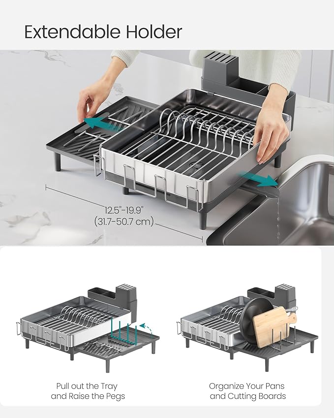 SONGMICS Large Dish Drying Rack, Expandable Dish Dryer - Image 5