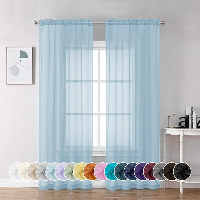 Chyhomenyc Light Blue Sheer Curtains 84 Inch Length 2 Panels, Light Filtering by Chyhomenyc