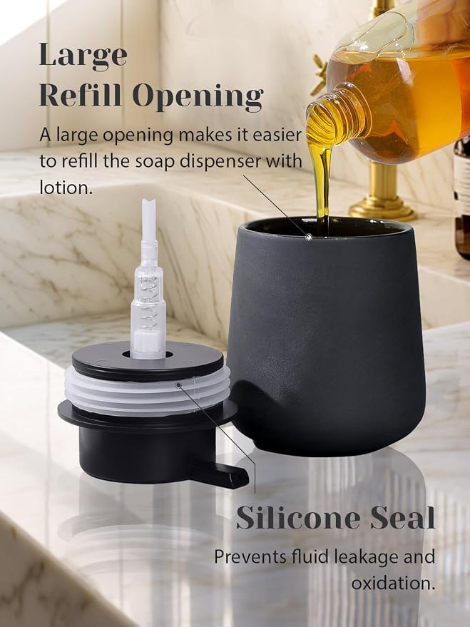 INGOFIN Ceramic Lotion Dispenser - 12oz Refillable Hand Soap Dispenser Bathroom - Image 3