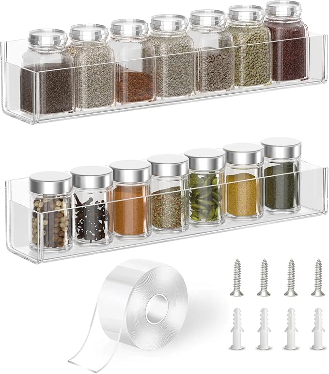 PMMASTO Adhesive Acrylic Spice Rack Organizer by PMMASTO