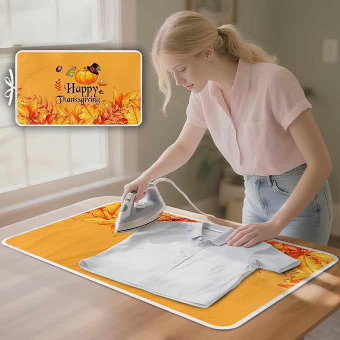 Yellow Ironing Mat Pumpkin Ironing Board Pad Heat Resistant, Quilting & Travel - Image 3
