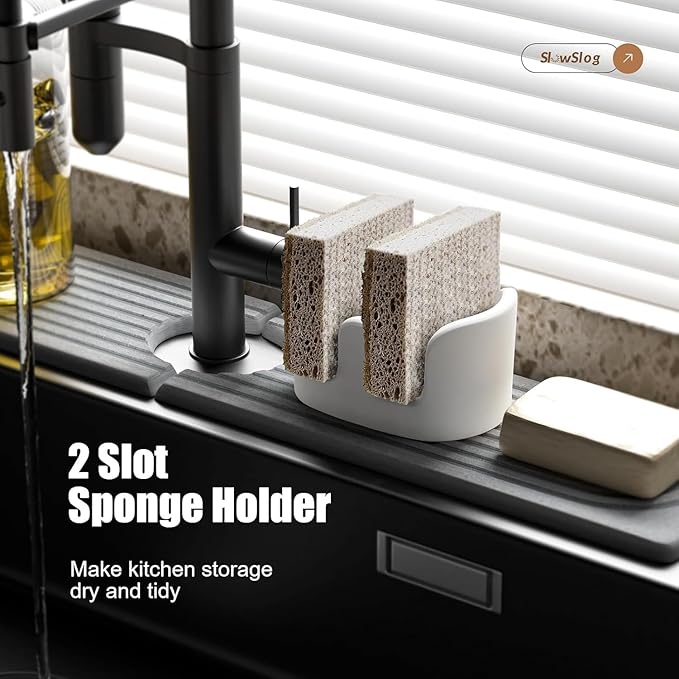 2 Pack Double Sponge Holder, Diatomite Stone Absorbent Sponge Stand - Image 6
