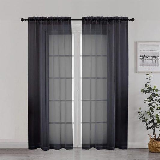 Chyhomenyc Black Sheer Curtain 72 Inches Length 2 Panels, Voile Top Dual Rod by Chyhomenyc